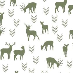 Deer Silhouette in Olive on White