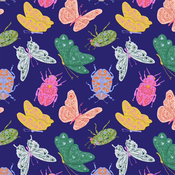Garden Critters in Navy Blue
