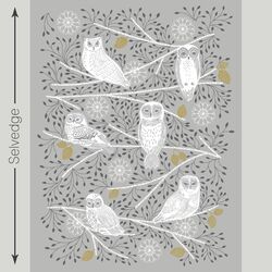 Snowy Owl Quilt Panel in Pebble