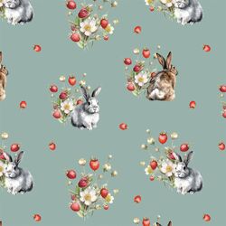 Strawberry Bunnies in Lichen Green