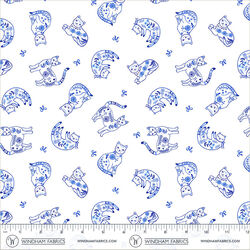 Purrcelain Cats in White Blue