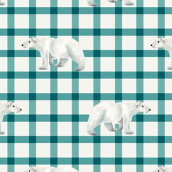 Polar Bear in Teal Plaid