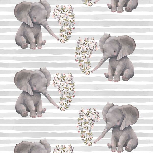 Baby Elephant on Stripes in Grey