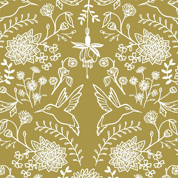 Hummingbird Damask in Gold