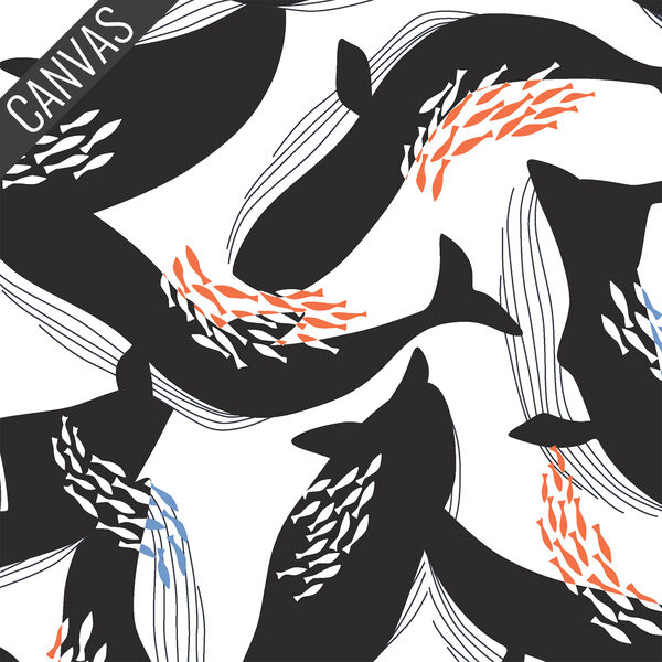 Happy Whales Canvas in White