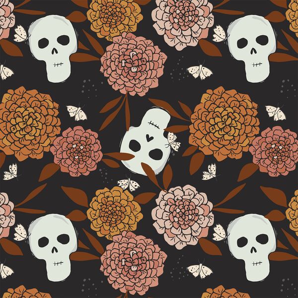 Floral Skulls in Dark Shadow