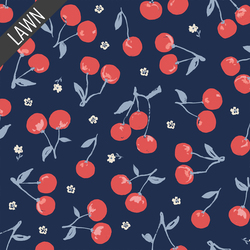 Cherries Cotton Lawn in Navy