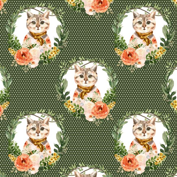 Miss Kitty Wreath in Olive Green Polka Dots