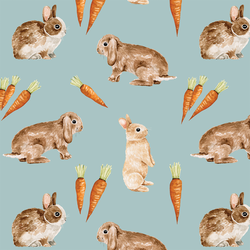 Bunnies and Carrots in Light Blue