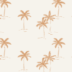 Big Sketched Palms in Golden Brown on White Sand