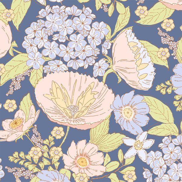 Large June Florals in Azurite