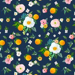 Large Orange Blossoms in Navy