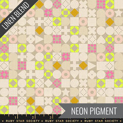 Blocked Linen in Khaki Neon