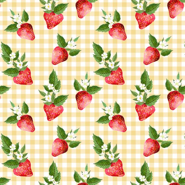 Strawberries in Afternoon Sunshine Gingham