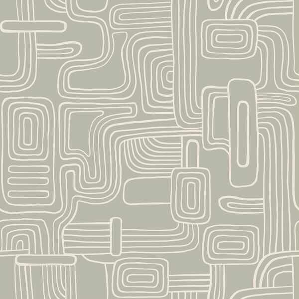 Organic Lines in Cream on Soft Olive