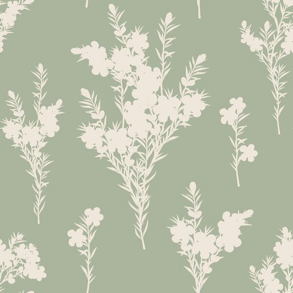 Blooming Branches in Cream on Sage Green