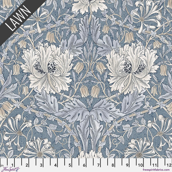Small Honeysuckle & Tulip Lawn in Indigo