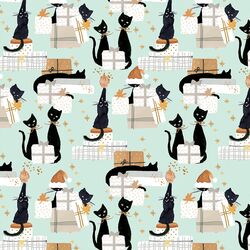 Large Black Cat Christmas in Mint