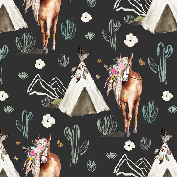 Floral Horse in Light Black