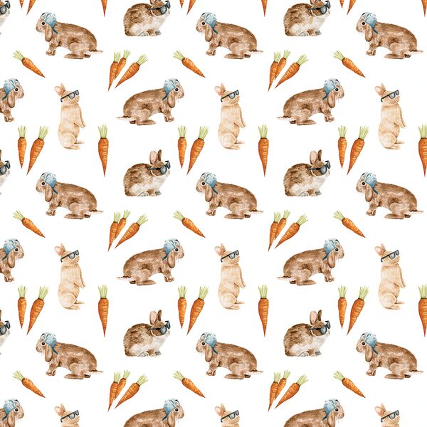 Little Cool Bunnies and Carrots in White