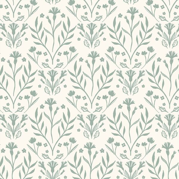 Floral Wilderness in Mint on Cream