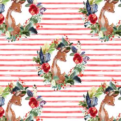 Small Boho Winter Deer in Peppermint Stripe
