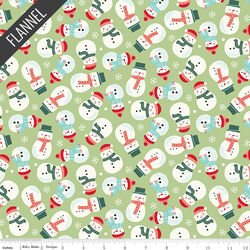 Snowmen Flannel in Honeydew