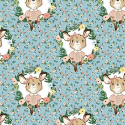 Large Dainty Floral Baby Girl Kangaroo in Blue