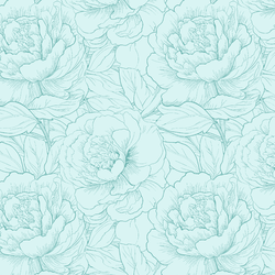 Peony Sketch in Tranquil Aqua