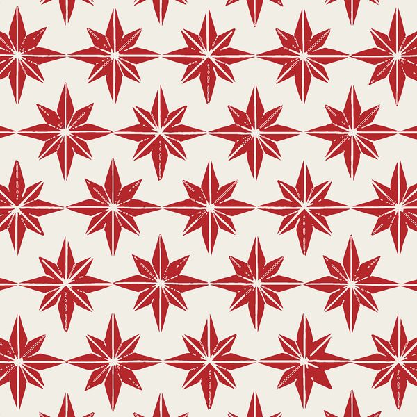Large Stars in Christmas Red on Cream