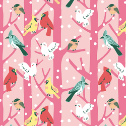 Merry Birdsongs in Pink Poinsettia