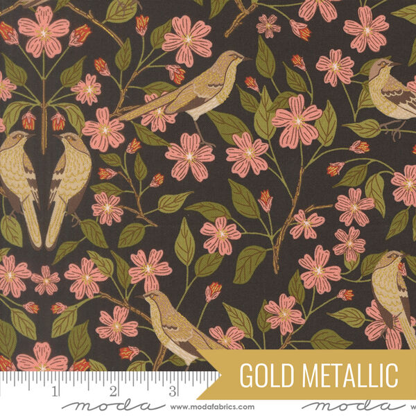 Blossoms Birds in Midnight Metallic