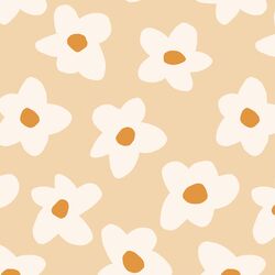 Graphic Retro Flowers in Light Apricot Cream