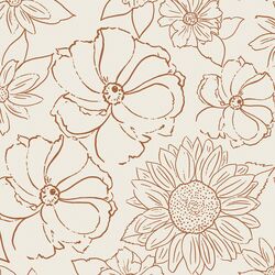 Large Stamped Floral in Boho Brown on Ecru