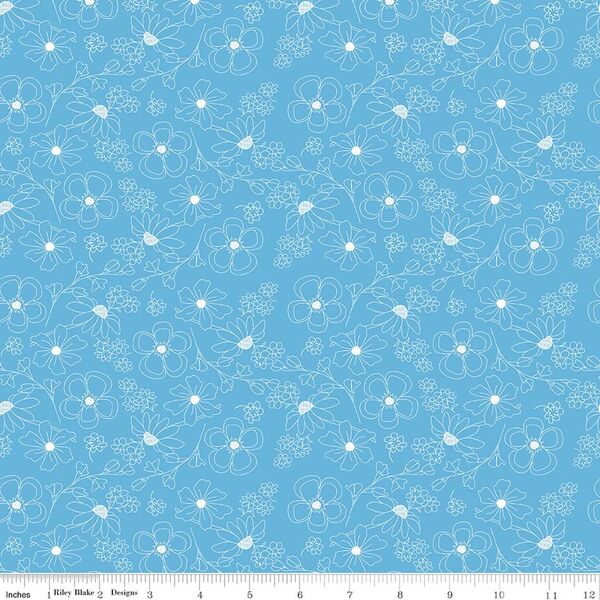 Outlined Flowers in Blue