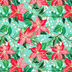 Poinsettia Blooms in Pool