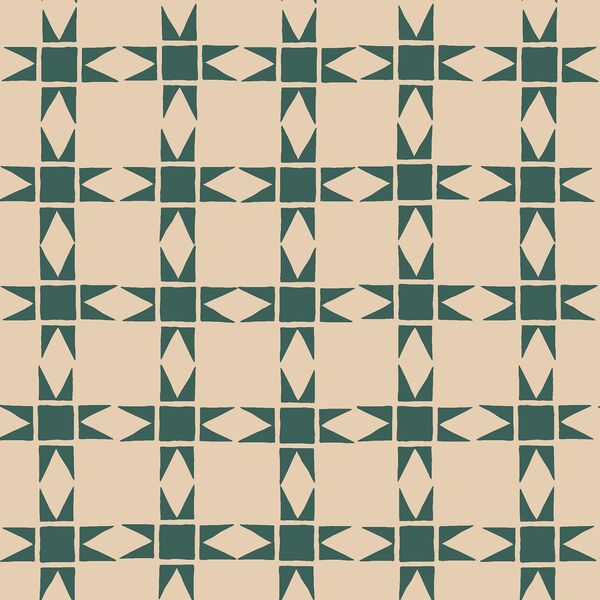 Pieced Christmas Stars in Pine Green on Custard