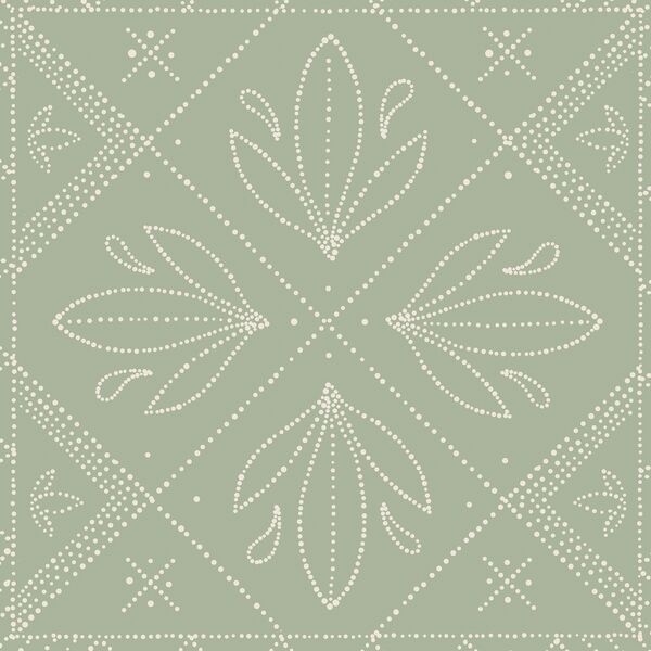 Large Dotted Tile in Cream on Sage Green