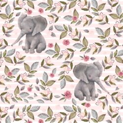 Floral Baby Elephant on Stripes in Soft Blush
