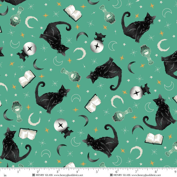 Black Cats, Crystal Balls, and Potion Books in Turquoise