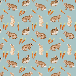 Little Bunnies and Carrots in Light Blue