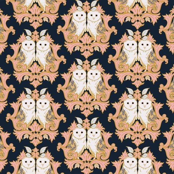 Owl Damask in Winter Night
