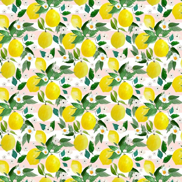 Small Lemons in Sunrise Pink Stripes