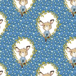 Large Dainty Floral Baby Boy Kangaroo in Bright Blue