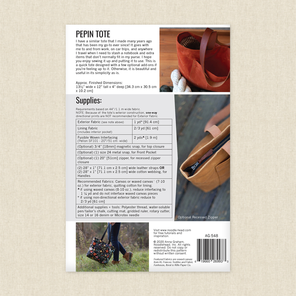 Pepin Tote Sewing Pattern by Noodlehead | Hawthorne Supply Co