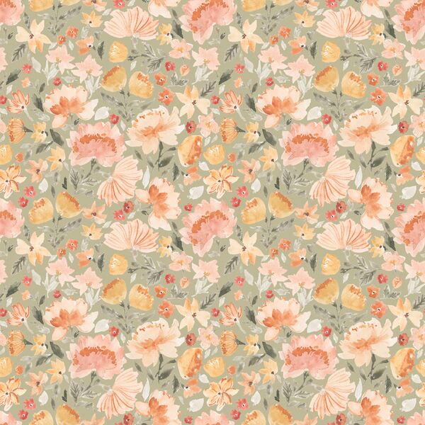 Little Painted Peonies in Light Sage