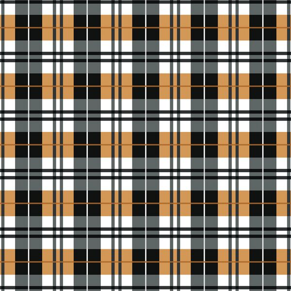 Plaid in Raven and Orange on White