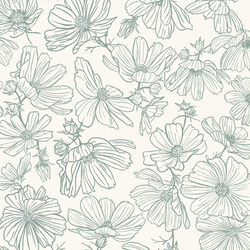 Floral Sketch in Pewter Blue on Cream
