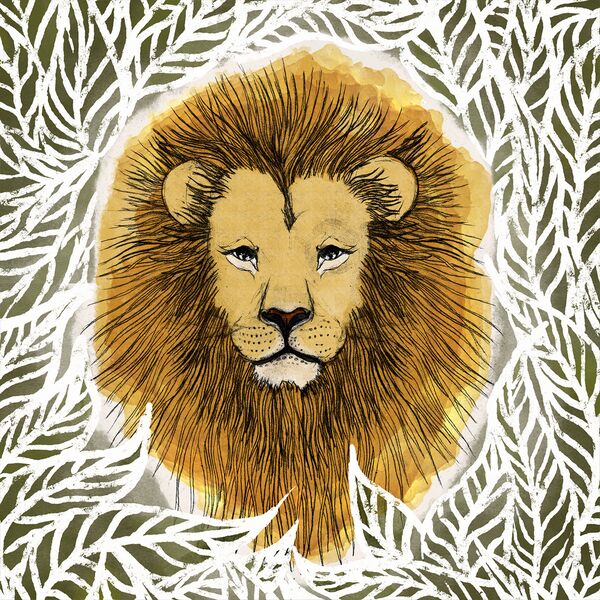 Large Jungle Lion in Leafy