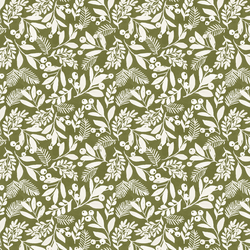Winter Foliage in Ivory on Olive